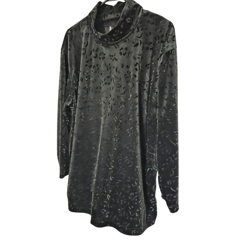 Vtg 90s Large BoloSpirit Green Velvet Long Sleeve Mock Neck Holiday Party